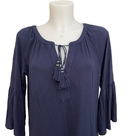 Lilly Pulitzer Navy Blue Del Lago Tunic Flare Sleeve Shift Dress Tasseled sz M - Picture 2 of 11
